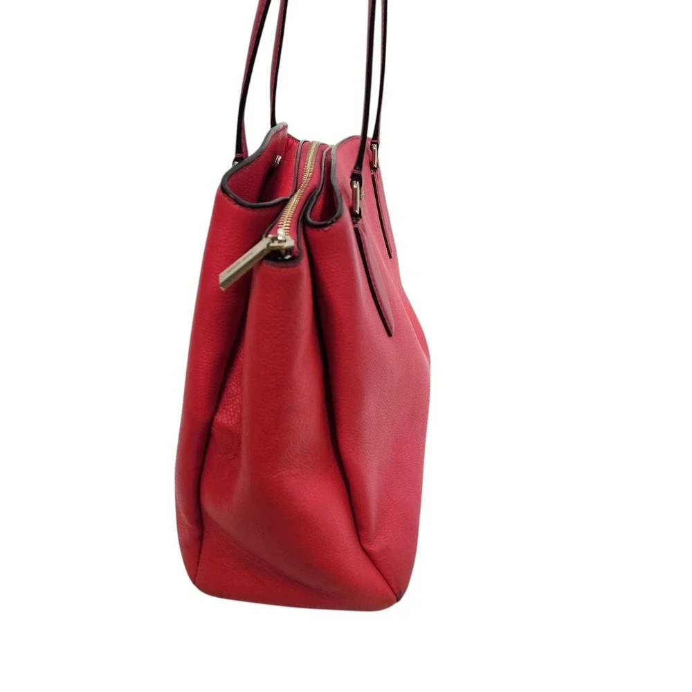 KATE SPADE Tote Bag Womens Large Pink Leather Triple Compartment Shoulder Purse